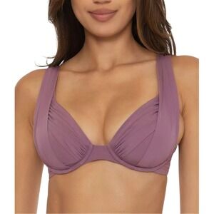 BECCA Bikini Top Womens Small Purple Underwire Pleated Swimsuit Removable‎ Pads